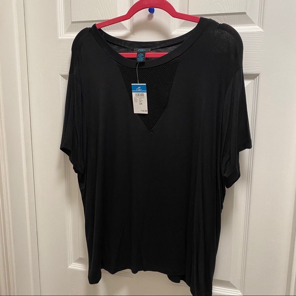 *BNWT* Black Tee with Fishnet Neck Detail